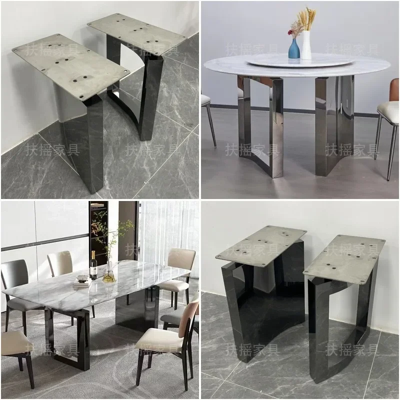 Modern Light Luxury Rock Plate Table Leg Brackets Marble Luxury Stone Stainless Steel Metal Round Dining Table Household Bracket