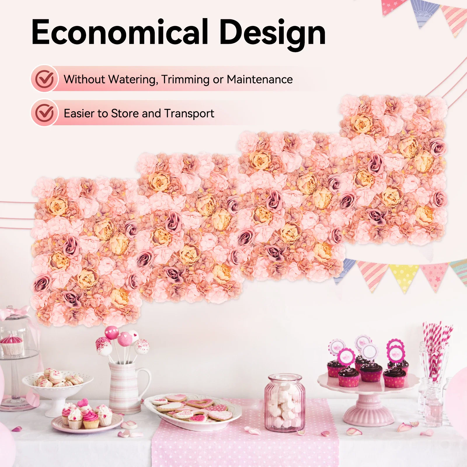 

6 Pcs Autumn Pink 3D Flower Wall Panel, Artificial Silk Floral Backdrop Decor for Party Photo Background, WeddingWall Mat