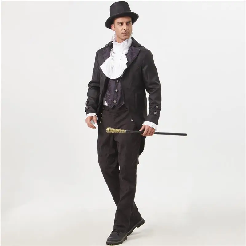Loween Costume gothique Tailcoat Vintage Patchwork Costume ensemble Cosplay Tailcoat femmes ethnique Costume scène Costume