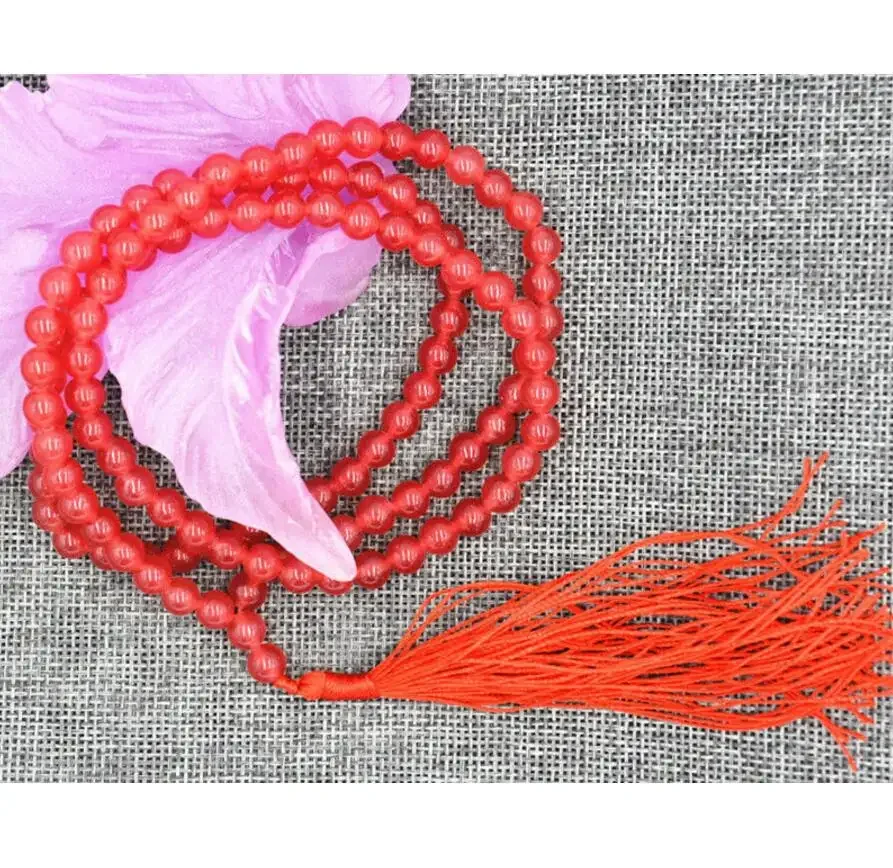 

Fashion jewelry Natural 6mm stone Buddhist Light ruby 108 Prayer Beads Mala Bracelet Necklace AA jade Jewelry cry