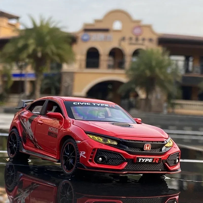 1:32 HONDA CIVIC TYPE-R Legierungsautomodell, Druckguss- und Spielzeugfahrzeuge, Metall-Sportwagenmodell, Ton- und Lichtkollektion, Geschenk für Kinder