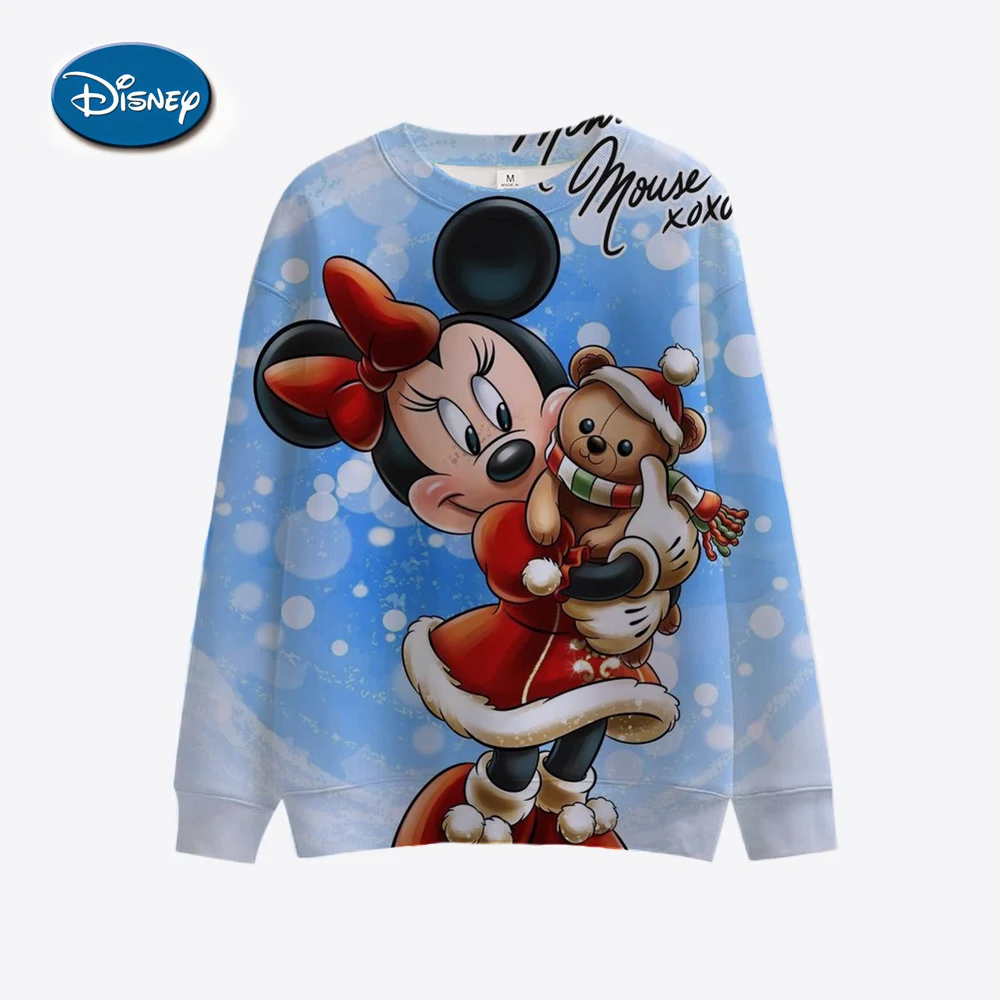 New Y2K Merry Christmas Disney Mickey and Minnie Fall Harajuku Crew Neck Casual Women\'s Long Sleeve Sweatshirt Ladies Top 2022