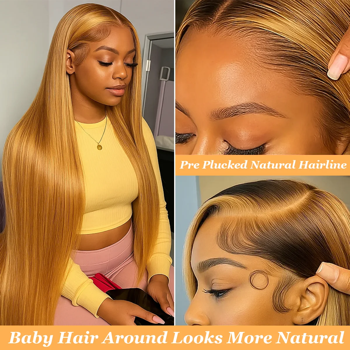 مستقيم 13x6 HD الدانتيل الشفاف الباروكة الأمامية 36 بوصة 220% الكثافة P4/27 تسليط الضوء على خصلات الشعر المستعار الإنسان البرازيلي الحقيقي للنساء