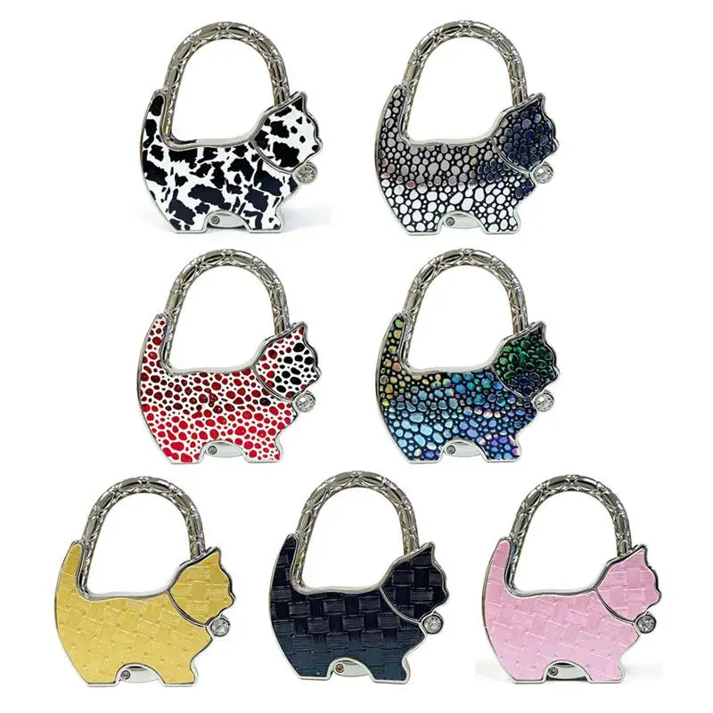 1Pcs Glitter Cat Shaped Foldable Purse Hook With Rhinestone Portable Bag Holder Perfect For Office Restaurant Table Use