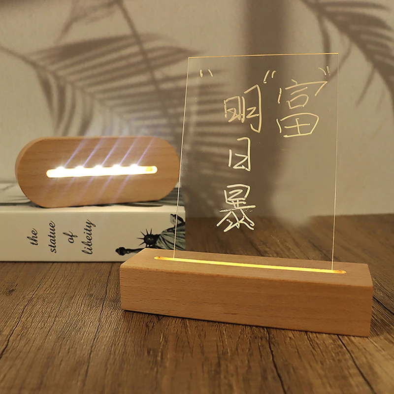 Espositore a luce LED con Base in legno alimentato a batteria AAA per lampada da notte in acrilico artigianato artistico luce notturna Touch