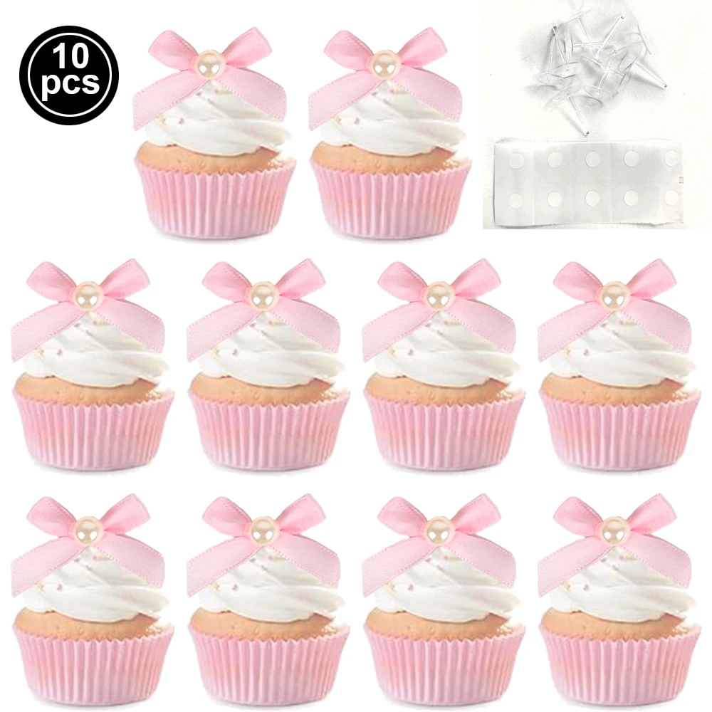 12 Stuks Roze Strik Cake Toppers – Cupcake Decoratie, 10,5 Cm, Voor Baby Shower, Verjaardag, Bruiloft & Bachelorette