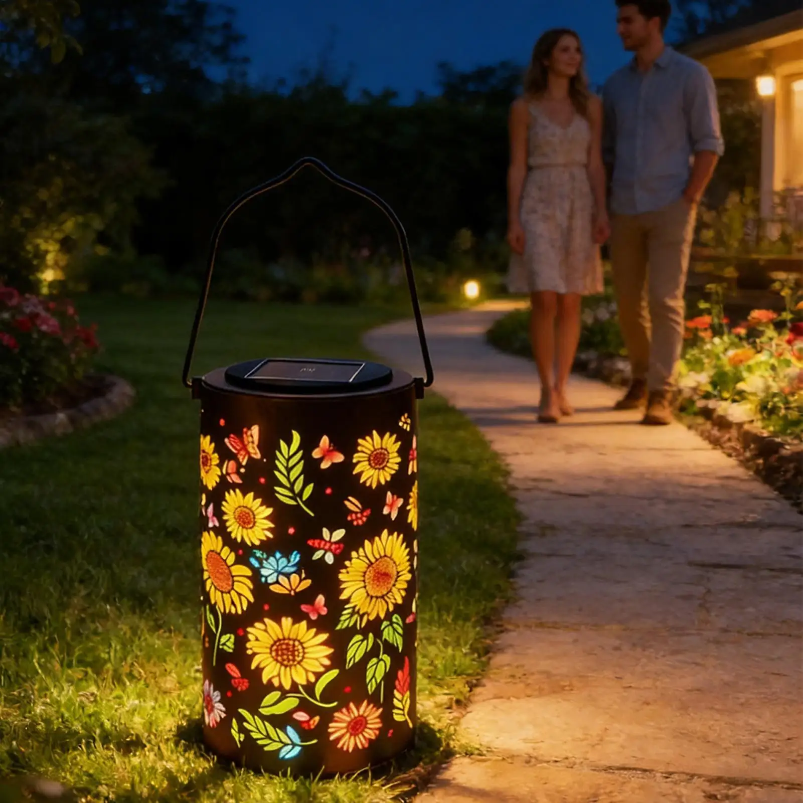Colorful Solar Sunflower Lantern Waterproof Outdoor Glow Shadow Light Solar Powered for Pathway Lawn Garden Yard Night Decor