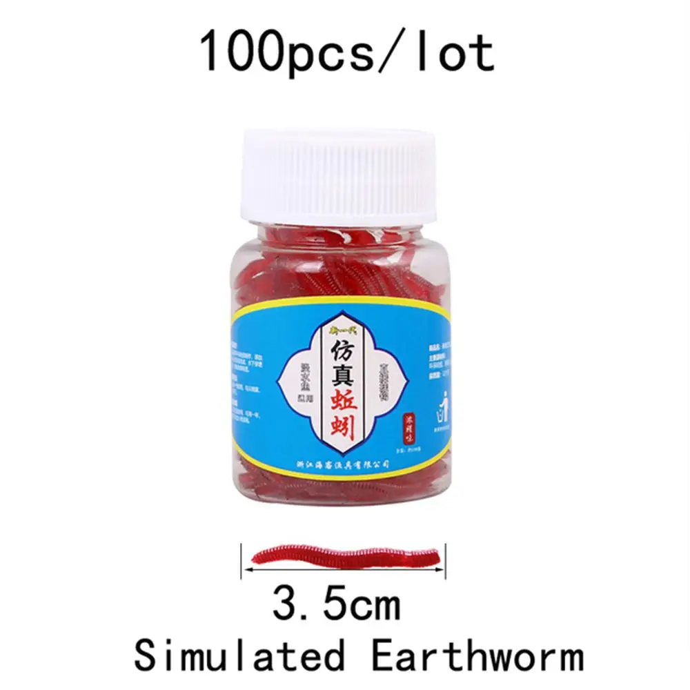 100 pcs/Bottle Soft Lure Simulated Earthworms Bionic Red Worms Artificial Fishing Tackle Bait Realistic Fishing Bait Soft Lure