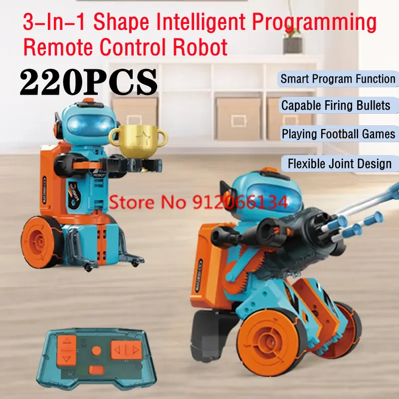 Parent-Child iInteraction Fire Bullet Remote Control Steam Robot 3-In-1 Style Smart Programming 48 Instructions RC Collage Robot