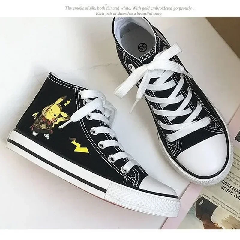 Cartoon Pokemon Pikachu Kinder Leinwand Schuhe Anime hohe obere Vulkan isation Schuh lässige Turnschuhe Aldult Plim solls Jungen Mädchen