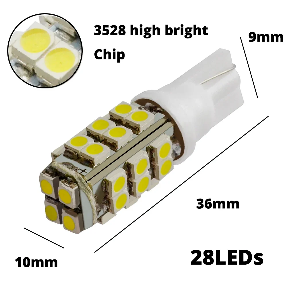 300pcs T10 Car LED Light Clearance Lights168 194 W5W 1210 3528 28 SMD  Wedge Lamp Bulb DC 12V