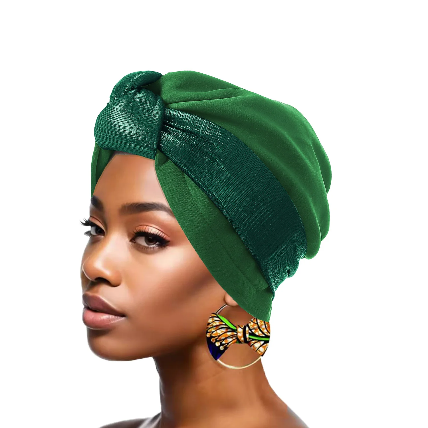 4Pcs Glitter Knoted Head Wraps African Auto Gele Nigeria Wedding Headtie Party Headwear Muslim Hat Fashion Women's Turban Cap