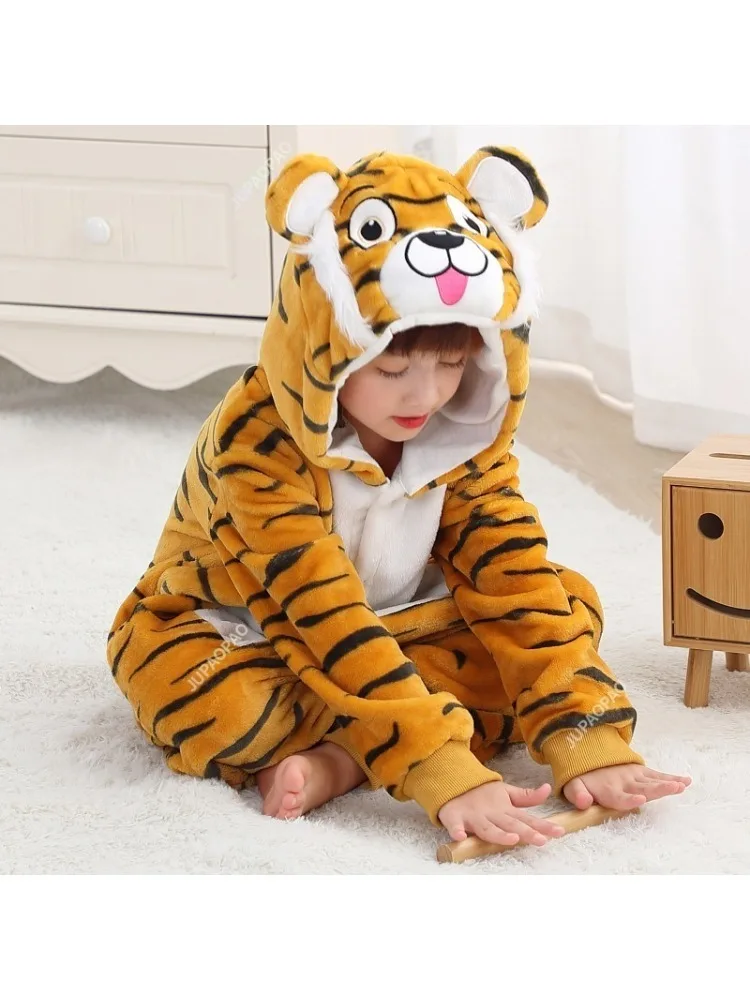 4-12Y Children Rompers Spring Costume Flannel for Girl Boy Toddler Infant Clothes Kids Overall Animals Panda Tiger Lion Unicorn