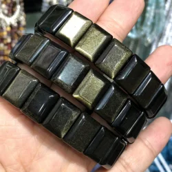 1 Pc Fengbaowu Natural Gold Obsidian Bracelet Bangle Rectangle Beads Reiki Healing Stone Women Men Jewelry Gift