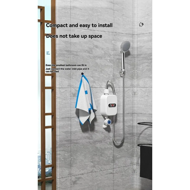 A84G-Adjustable Temperature Instant Electric Water Heater, 3500W Mini Tankless Shower Heater With UK Plug