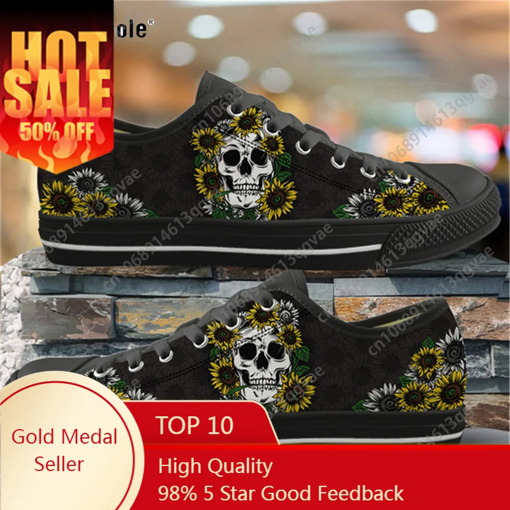 

Sunflowers Skull Patterns Low Top High Quality Sneakers Mens Womens Teenager Canvas Lightweight Sneaker Couple Shoes Custom Shoe