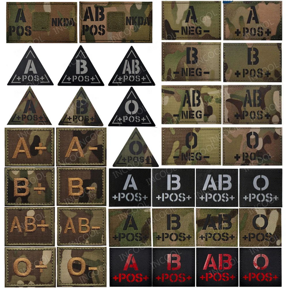 衣類用の血液型反射パッチ、戦術的な装飾バッジ、暗闇で光る、a b ab oposポジティブネグネガティブ赤外線