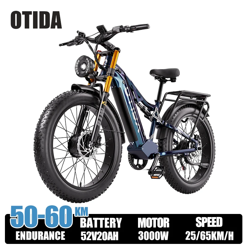 OTIDA S26 Off-road Elektrische Fiets met Dubbele Motoren 52V20Ah 26 Inch 4.0 Vetband E-Bike Mountain Elektrische Fiets Motorfiets voor Volwassenen