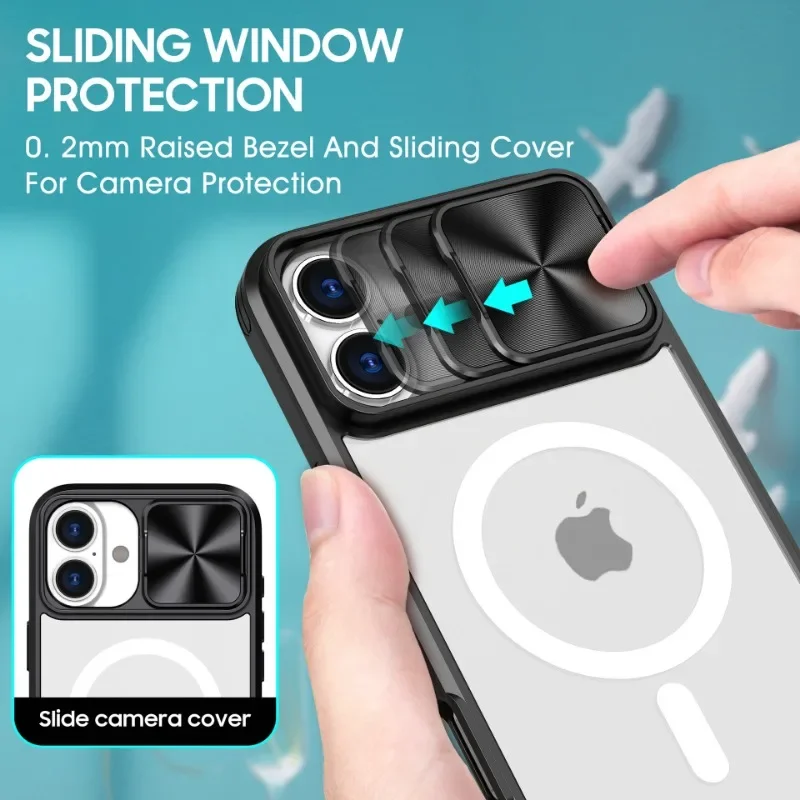 New Slide Camera Lens Protector Armor Case For iPhone 16 15 13 14 Plus 11 12 Pro Max  For Magsafe Shockproof Bumpers Clear Cover