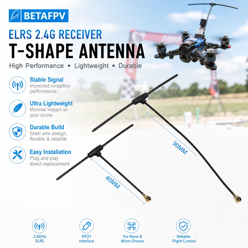 BETAFPV ELRS 2.4G Receiver Antenna - T-Shape Steel Wire Replacement Dipole Antenna for Nano & Micro RX