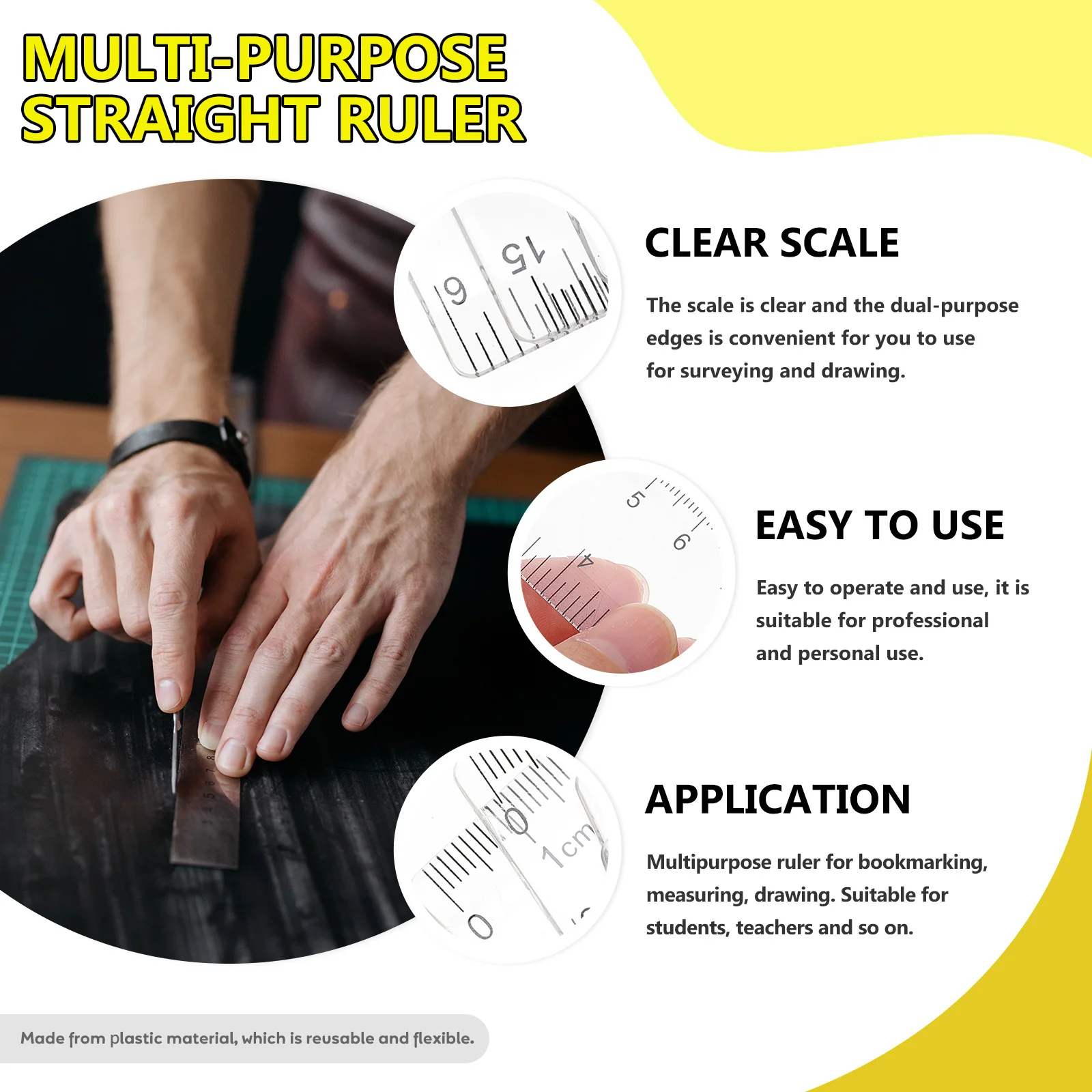 25 قطعة من مساطر بلاستيكية مستقيمة بمقياس واضح وحافة مزدوجة وحواف ناعمة مساطر قياس للاستخدام المكتبي للرسم المدرسي