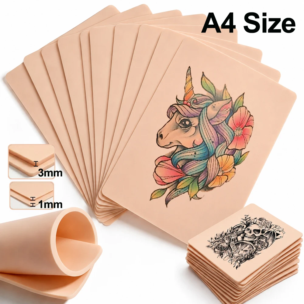 A4 Size Tattoo Practice Skin 3/1mm Silicone Fake Skin Double Sided Synthetic Leather Tattoo Training Skin Tattoo Accessories