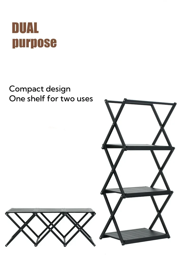 Foldable Camping Storage Shelf,  3 Tier Storage Shelf Rack,  Aluminum Alloy Camp Table for Household Garage