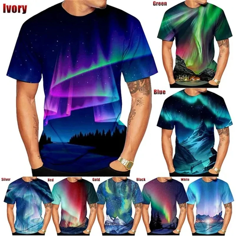 Cool 3D Colorful Graphic Aurora Space T Shirts MenWomen Summer Fashion Printing Galaxy Graphic Tees Shirt Unisex T-shirt Tops