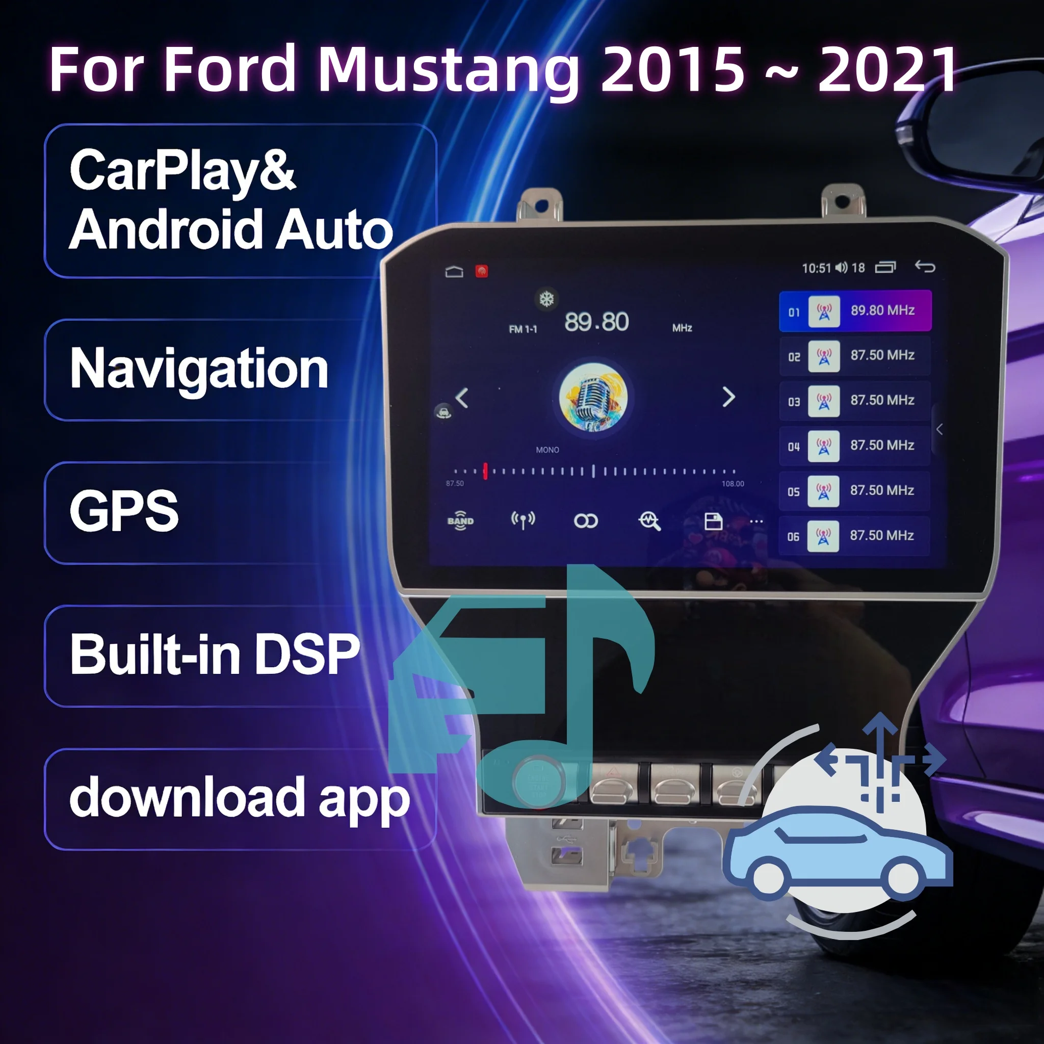 Android 14.0 Intelligent Systems Screen For Ford Mustang 2015 ~ 2021 Car Radio Multimedia Player Stereo Carplay 2din Head Unit
