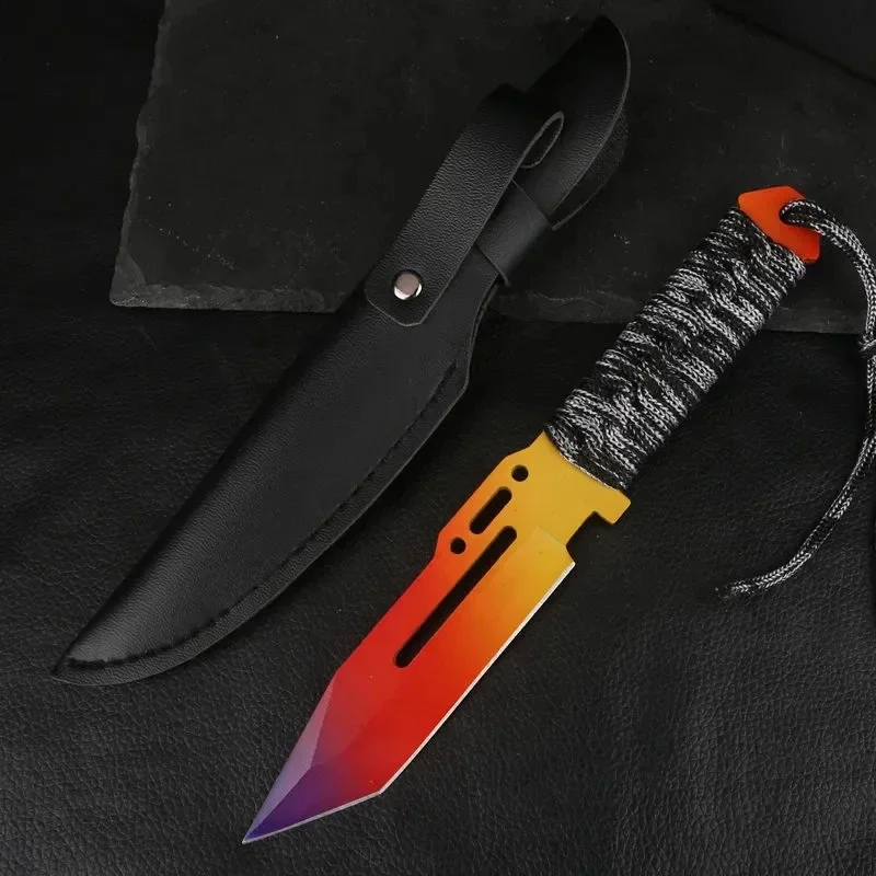 2024 Classic CS GO Tactical Stationary Knife Survival Self Defense Camping Knife with Leather Sheath Exquisite Tool