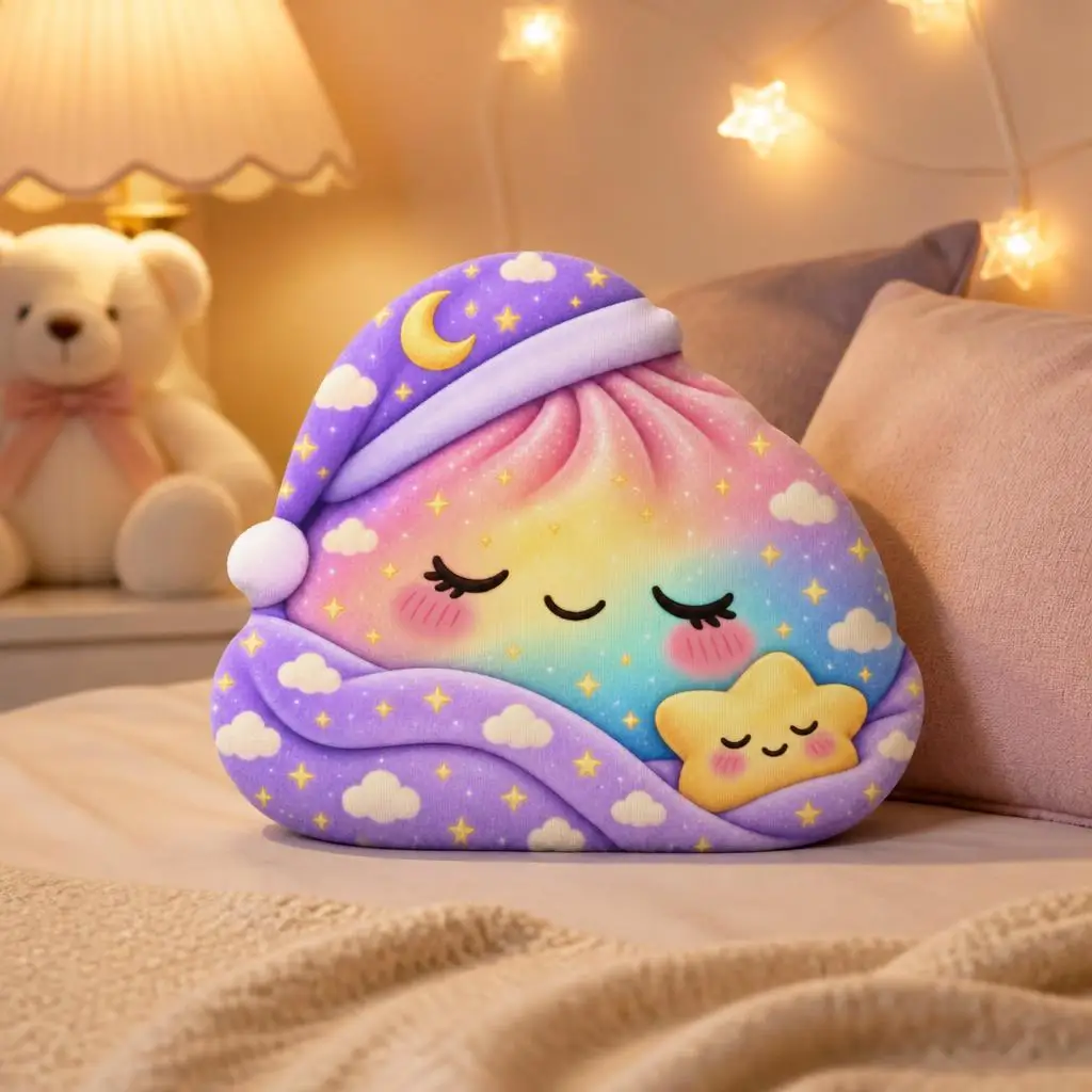 Kawaii Sleepy Rainbow Cloud Plush Pillow Irregular Stuffed Cushion Bedtime Fantasy Throw Pillow for Bedroom Sofa Decor Gift