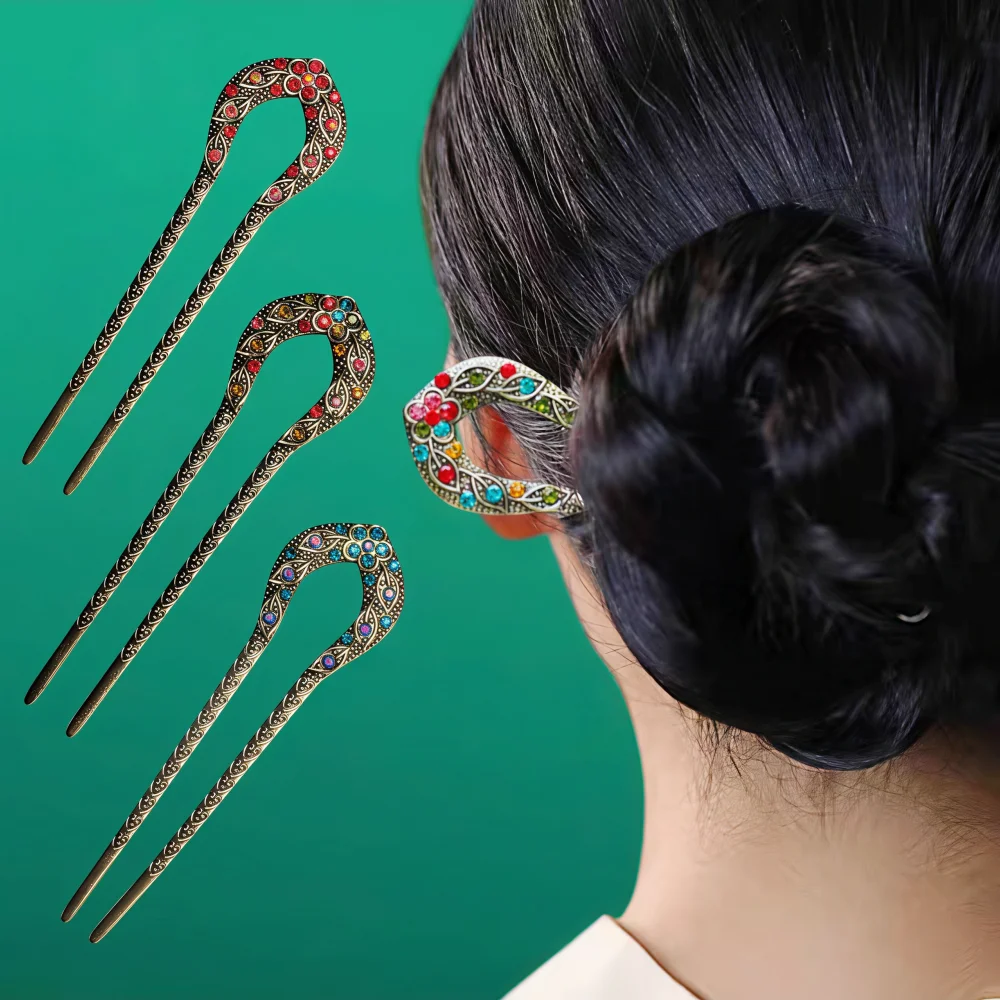 Chinese Style Hair Stick For Women Girls Vintage Hairpins Fashion Metal U-shaped Hair Clip Pins Hair Accessories image 2