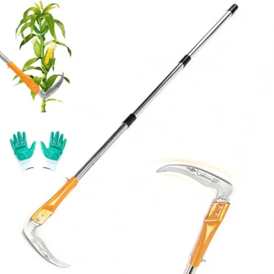 

Harvesting Weeding Sickle, High-carbon steel adjustable long-handled lightweight sickle, Sharp single-edged blade, Upright scyt