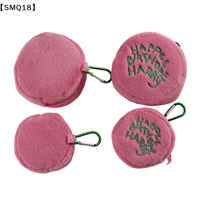 Pink Mini Round Small Makeup Bag Coin Purse Earphone Cord Storage Bag Cute Plush Cake Bag Portable Purse Pouch Storage Bag【SMQ】