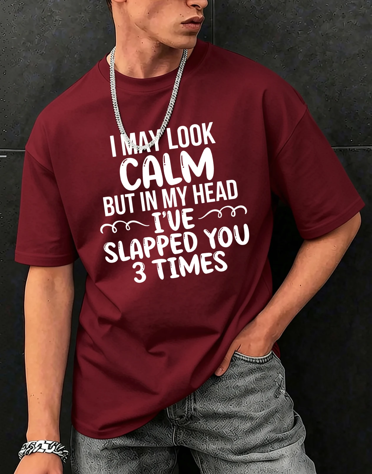 Slapped You 3 Times In My Head Print Herren-T-Shirts aus Baumwolle, Hip-Hop-T-Shirts, O-Ausschnitt, Sommerkleidung, lässig, trendig, All-Match-Kurzarm – Detail 13