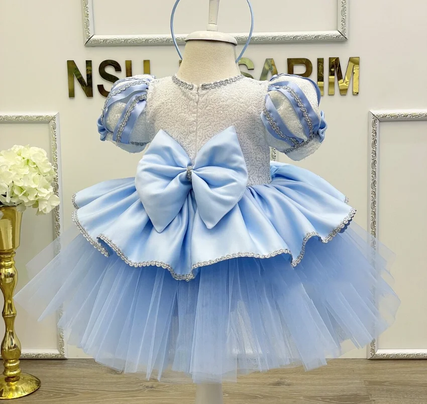 Vestido de fiesta de año nuevo para niña, tutú de tul Rosa esponjoso con lazo, vestidos de Navidad para niño, primer cumpleaños infantil, vestido de baile de princesa