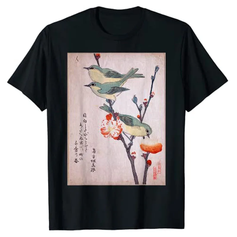 Japanese Art Birds on Cherry Blossom Japanese T-Shirt Funny Bird Lover Graphic Tee Top Y2k Clothes Cartoon Harajuku Style Outfit