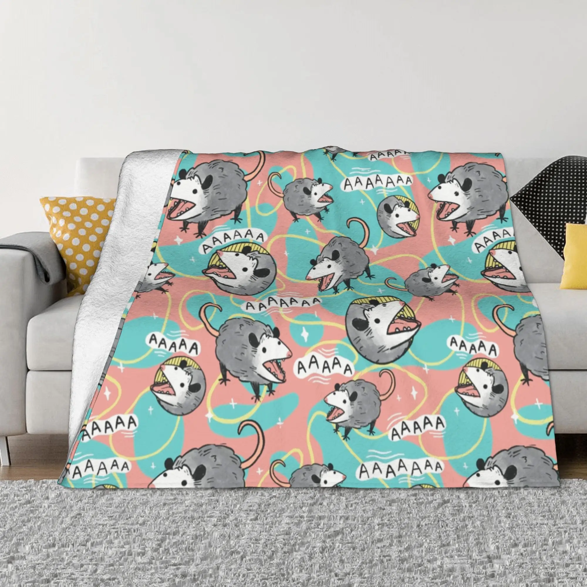 Opossum Screm Pattern Blankets Flannel Decoration Possum Animal Portable Super Warm Throw Blankets for Bedding Travel Quilt