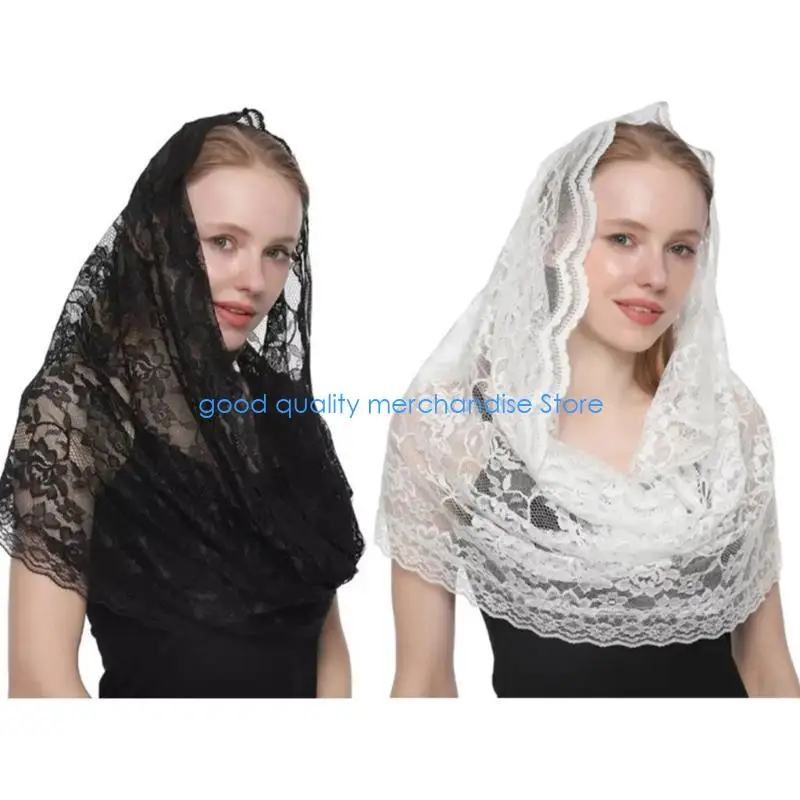 

Y5JD Lace Veil Spanish Head Covering for Catholic Chapel Bridal Wedding Head Scarf