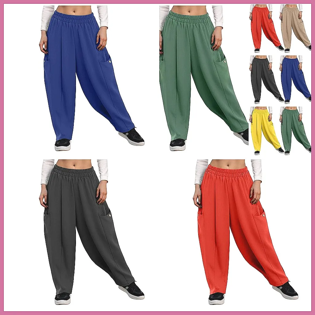 

Women's High Waist Harem Pants Cotton Linen Elastic Waist Summer Casual Trousers