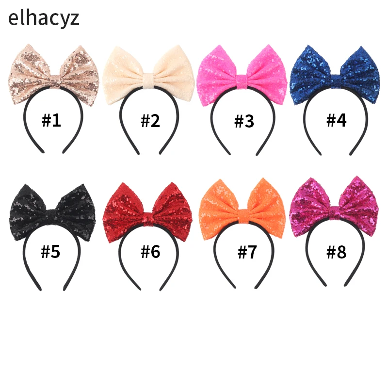 Große 7'' rote Schleife Stirnband Glitzer Pailletten Schleife Haarband für Mädchen Frauen Prinzessin Kopfbedeckung Frauen Party Kopf Hoop Kinder Geschenk – Detail 3