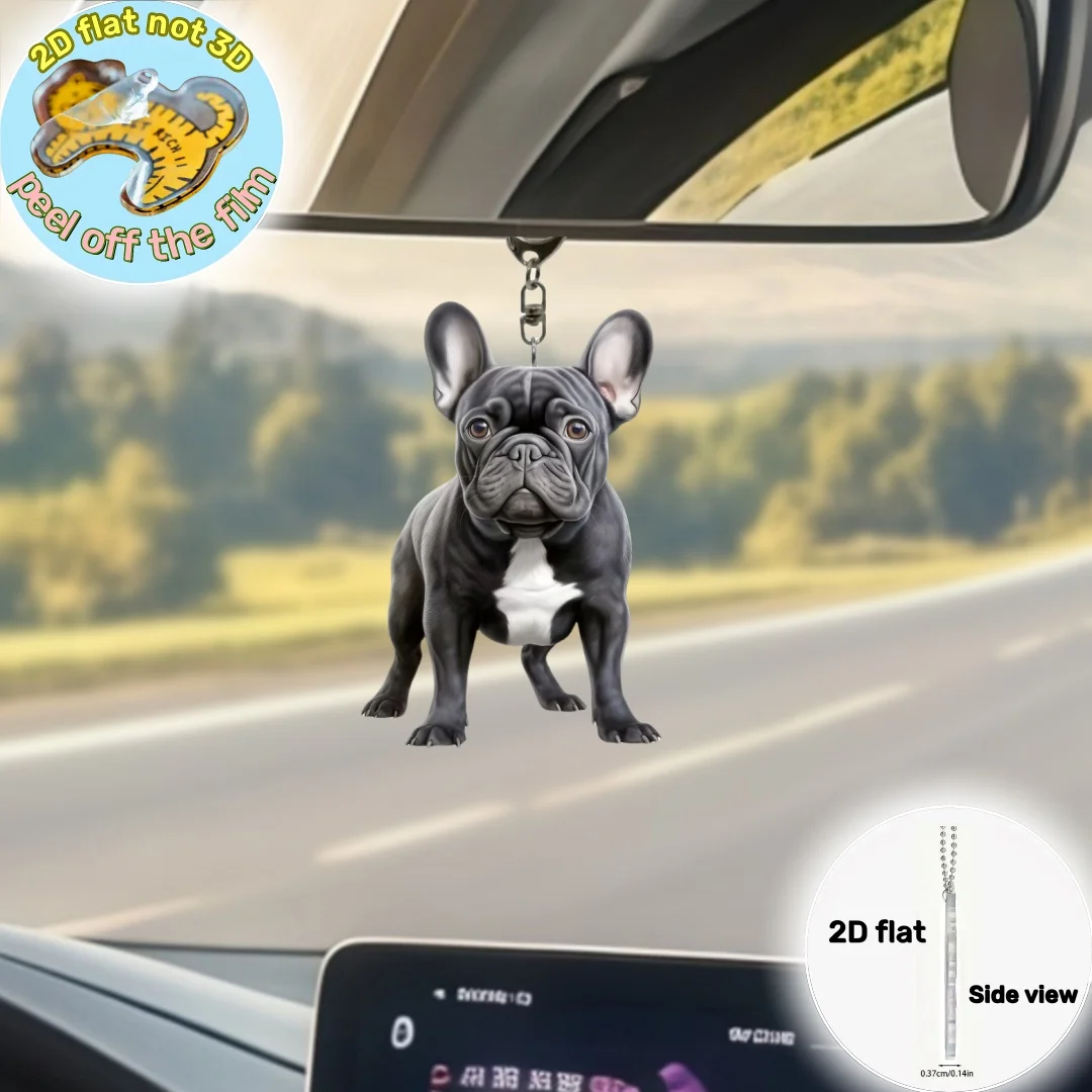 2D Cute French Bulldog Keychain Cool Puppy Flat Acrylic Pendant Versatile Charm Decor for Car Mirror Backpack Festive Party Gift view 5