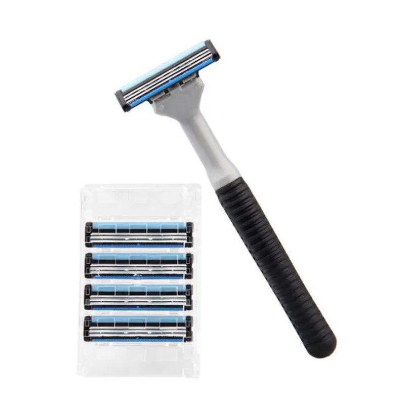 YINGJILI HL-3006 3 레이어 면도기 1 면도기 홀더 + 5 블레이드 교체 면도기 헤드 카세트 면도기 세트 남성용 페이스 나이프