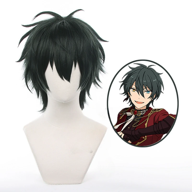 Dark Green Short Hair Heat Resistant Synthetic Halloween Party Accessories Props Game Ensemble Stars Kagehira Mika Cosplay Wig