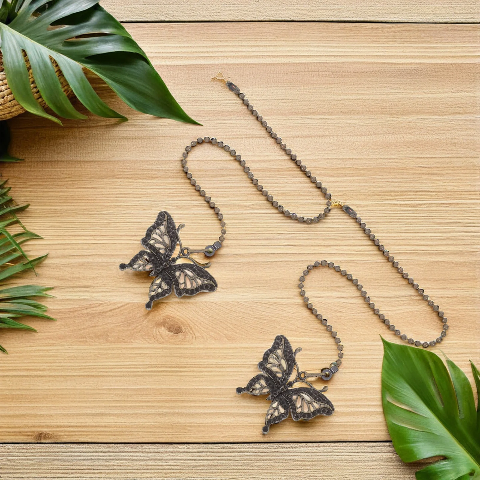 

2Pcs Butterfly Ceiling Fan Pull Chain Extender Alloy Vintage Hollow Design for Ceiling Light Lamp Wall Fixture Decorative Chain