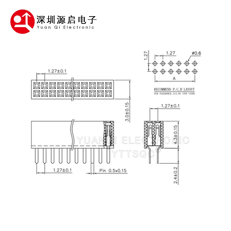 10PCS 2X2/3/4/5/6/7/8/9/10/12/15/20/25P/30/40p/50P PIN Double row Straight FEMALE PIN HEADER 1.27MM PITCH Strip Connector Socket