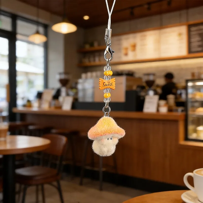 Flocking Pendant Phone Strap Comfortable Plush Mushroom Keychain Cute Mushroom Lanyard Cute Key Chains Diy Accessories