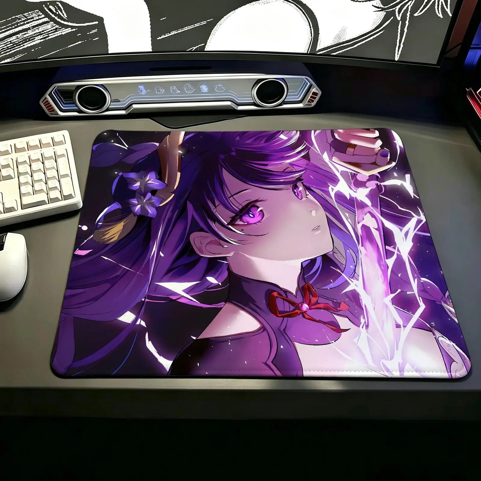 genshin impact Raiden Shogun Gaming Mat,Reinforced Stitched Edge,Portable Non‑Slip Pad for Laptop Office & E‑Sports Game Play