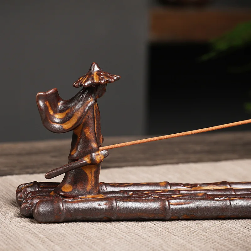 Ceramic Antique Incense Burner for Stick Incense, Home Zen Decor for Tea Ceremony, Sandalwood/Agarwood Meditation Incense Burner