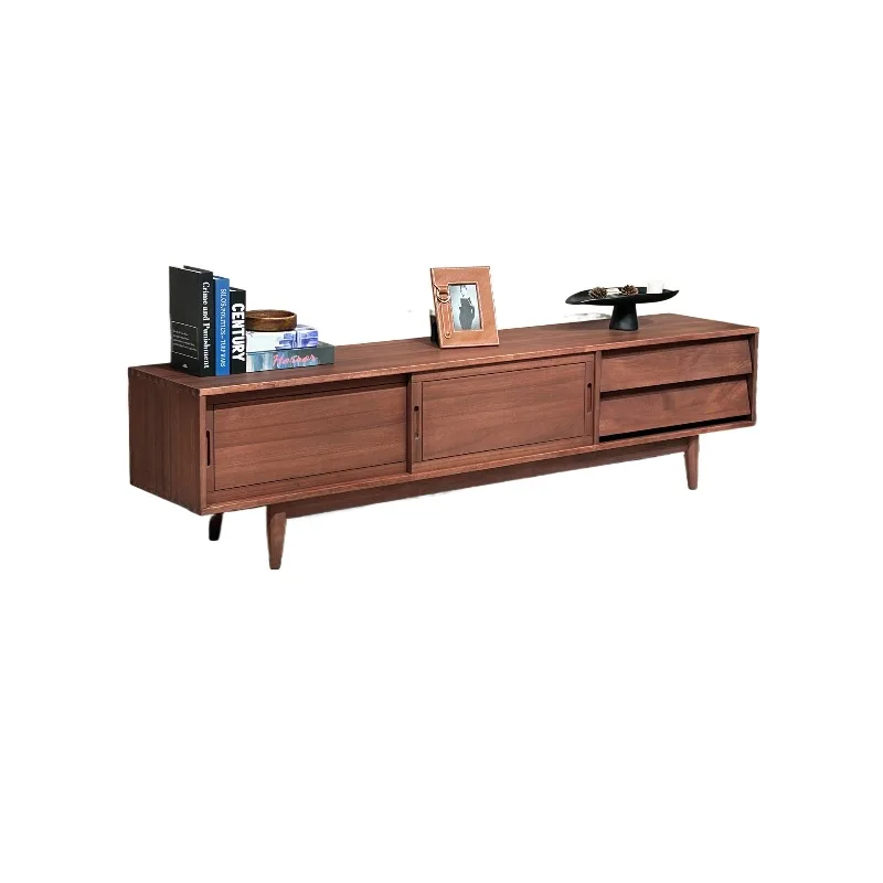 

All solid wood TV cabinet living room household modern simple walnut storage storage integrated small apartment